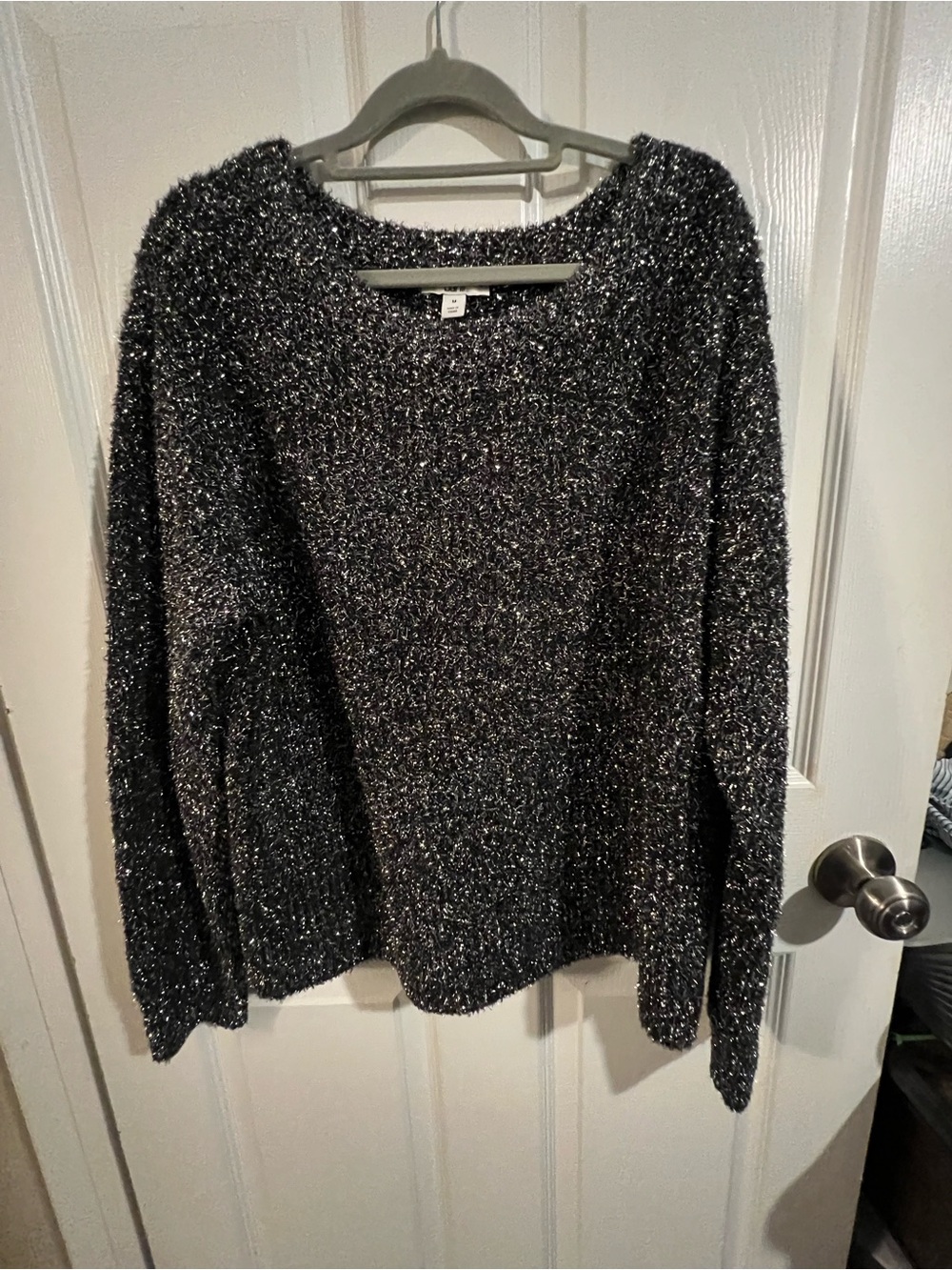 Bar III Black Metallic Crewneck Sweater